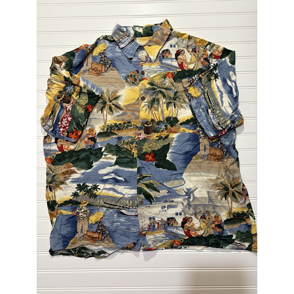 Reyn Spooner Honolulu Clipper Hawaiian Shirt Mens L Spun Rayon TPA Hula Aloha